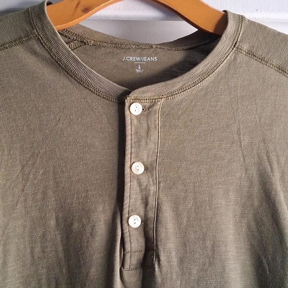 J.Crew Jeans Mens Green Cotton Henley Longsleeve Shirt L